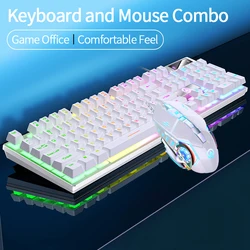 Illuminated Ergonomic Wired Keyboard and Mouse Set for Gaming and Office Use (White suit)