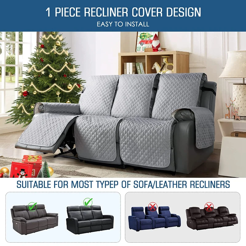 3 Seat Non-Slip Recliner Chair Cover Sofa Slipcover Reversible Pet Cover Protector Couch Cover 4