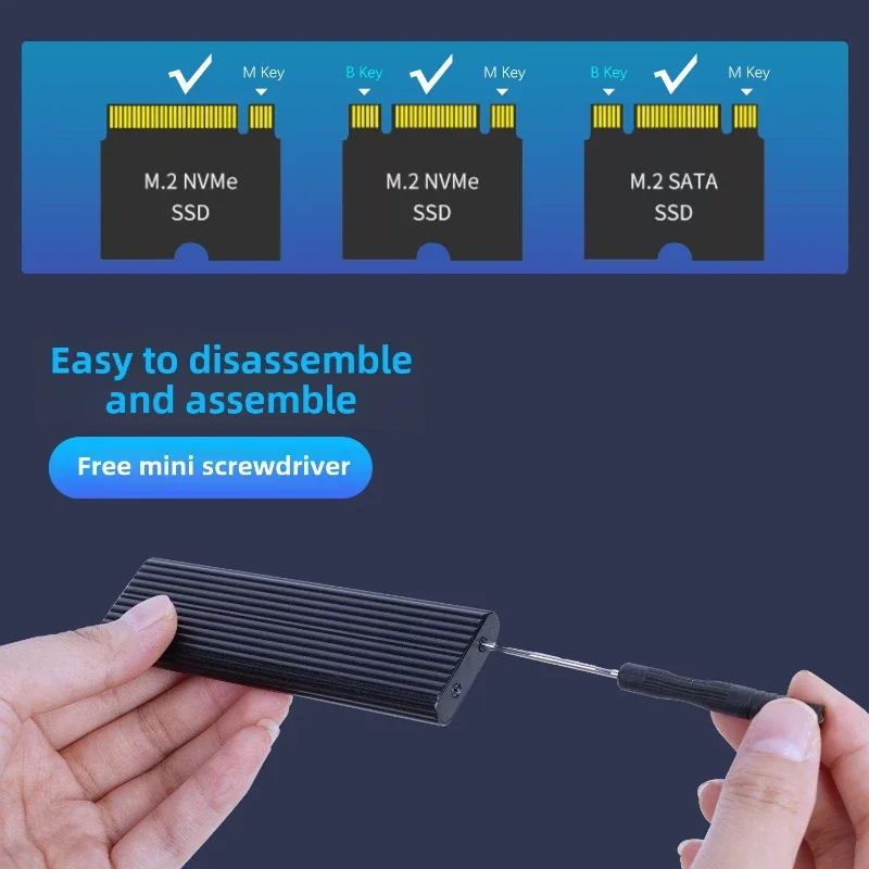M2 SSD case NVME M.2 solid state drive external enclosure 2230/2242/2260/2280 M.2 to USBC 10Gbps for M/M + B Key