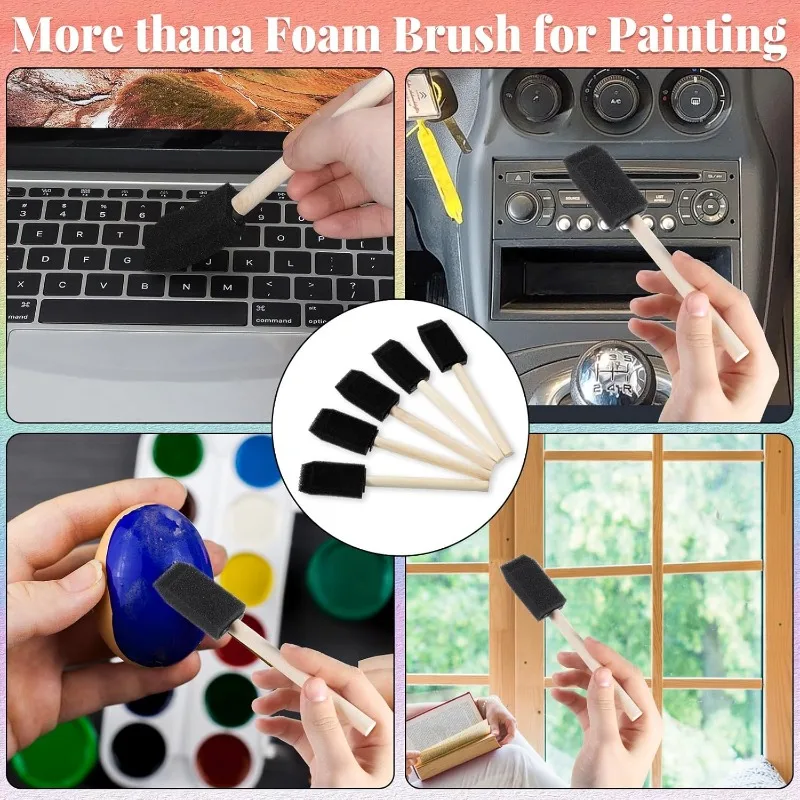 단일 나무 손잡이 검은 스폰지 페인트 브러시 유치원 어린이를위한 내구성있는 그림 도구 어린이 Diy 낙서 예술 창조