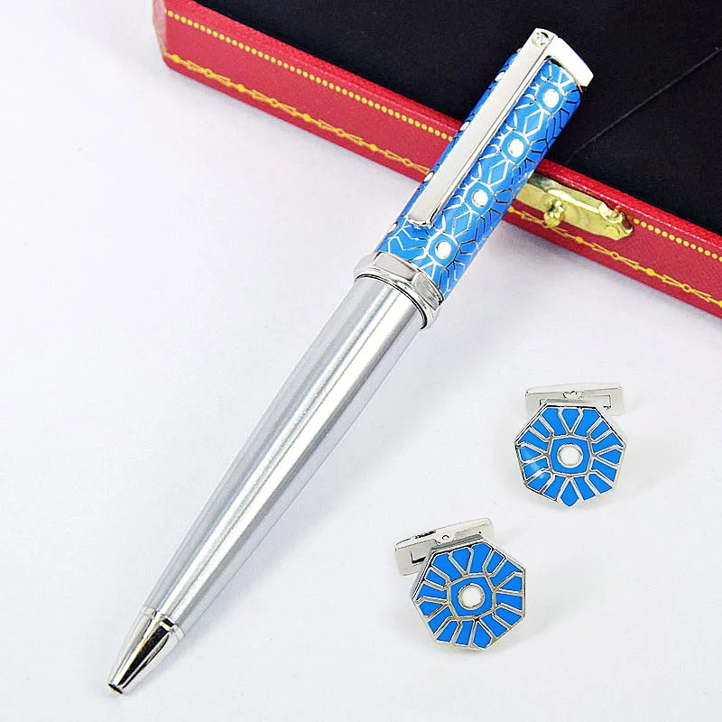 MBS Heptagon CT Santos-Dumont Blue Decorative Silver Net Pattern Luxury Ballpoint Pen With Serial Number Writing Smooth