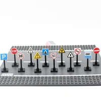City Traffic Lamp Signpost Railway Barrier Building Blocks MOC Street View Accessories Bricks Speed Limit Indicator Warning Toys 6