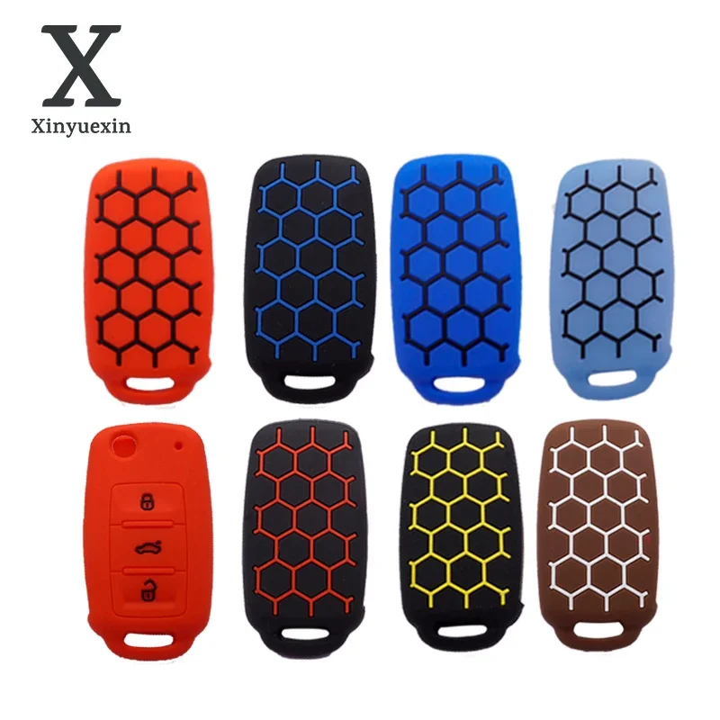 Xinyuexin 3 Buttons Silicone Car Key Case Fob for VW Passat Polo Golf Touran Bora Smart Key Shell Protector Holder key case key case cover car key shell remote control case cover