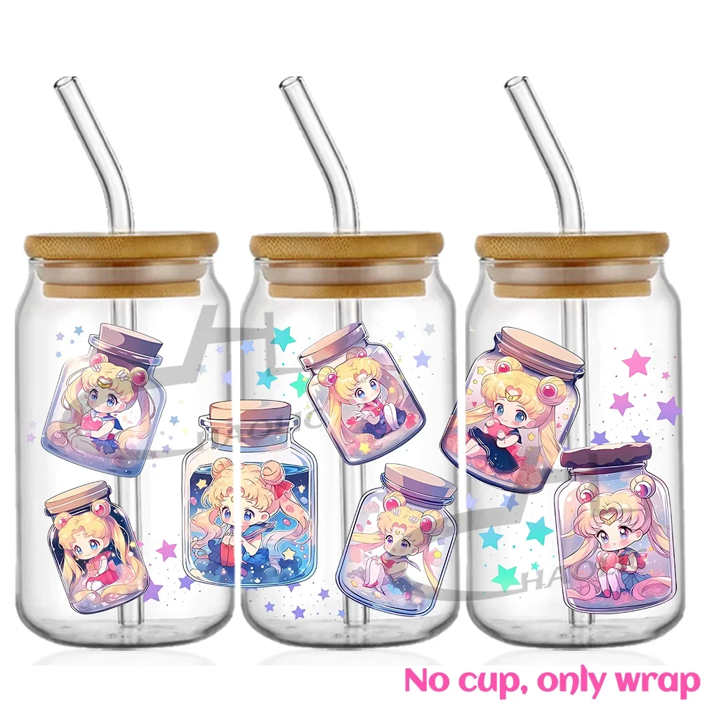 thumbnail image 1 of Pegatinas de transferencia de Anime japonés de 16 oz con protección UV DTF para vasos de cristal Libbey, calcomanías de transferencia impermeables, Sailor Moon Demon Slaye, 1 of 5