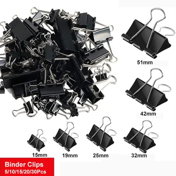 30/20/15/10/5 pezzi clip per raccoglitori clip pieghevoli nere 15/19/25/32/41/51mm clip per ufficio clip per carta per la conservazione dell'ufficio scolastico a casa