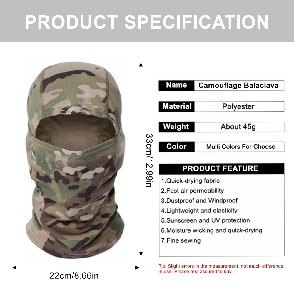 Tactical Camouflage Balaclava Full Face Mask Ski Bike Cycling Army Hunting Head Cover Scarf Multicam Military Airsoft Cap Men