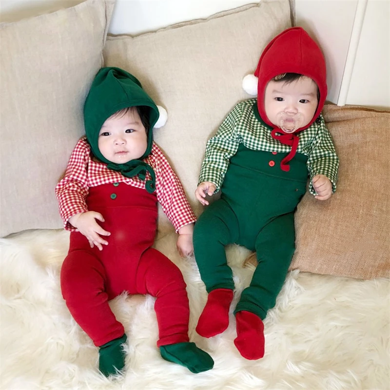 INS Style Chic Baby Christmas Clothing Sets Plaid Top High Waist Pants Hat Sets Coral Fleece Vest Waistcoat For Xmas New Year