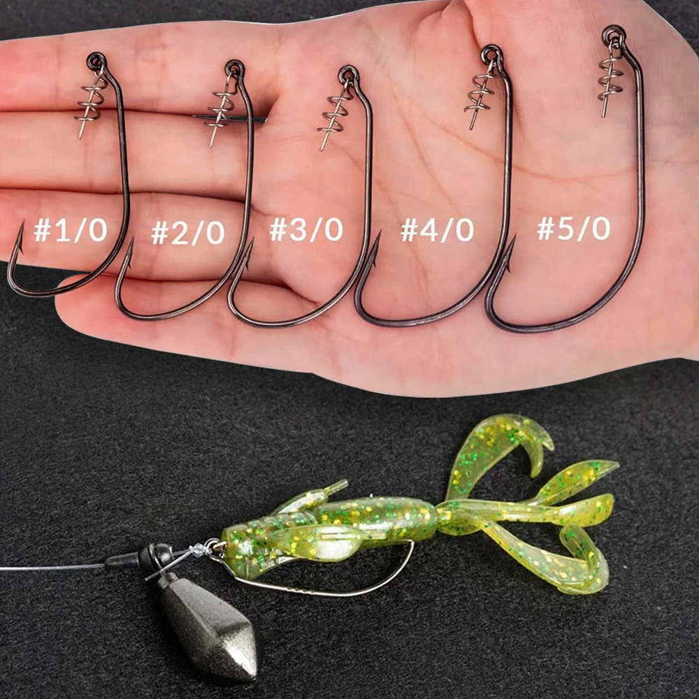 10 Stück Schraubverschlusshaken 1 # 9/0 # Offset-Wurmhaken mit Federstift, scharfe Kurbel zum Angeln mit weichem Köder, Federverschluss-Set, Angelhaken – Detail 7