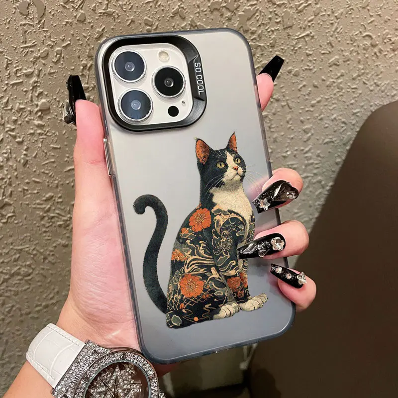 Vibrant Japan Cat Design Shockproof Laser Phone Case