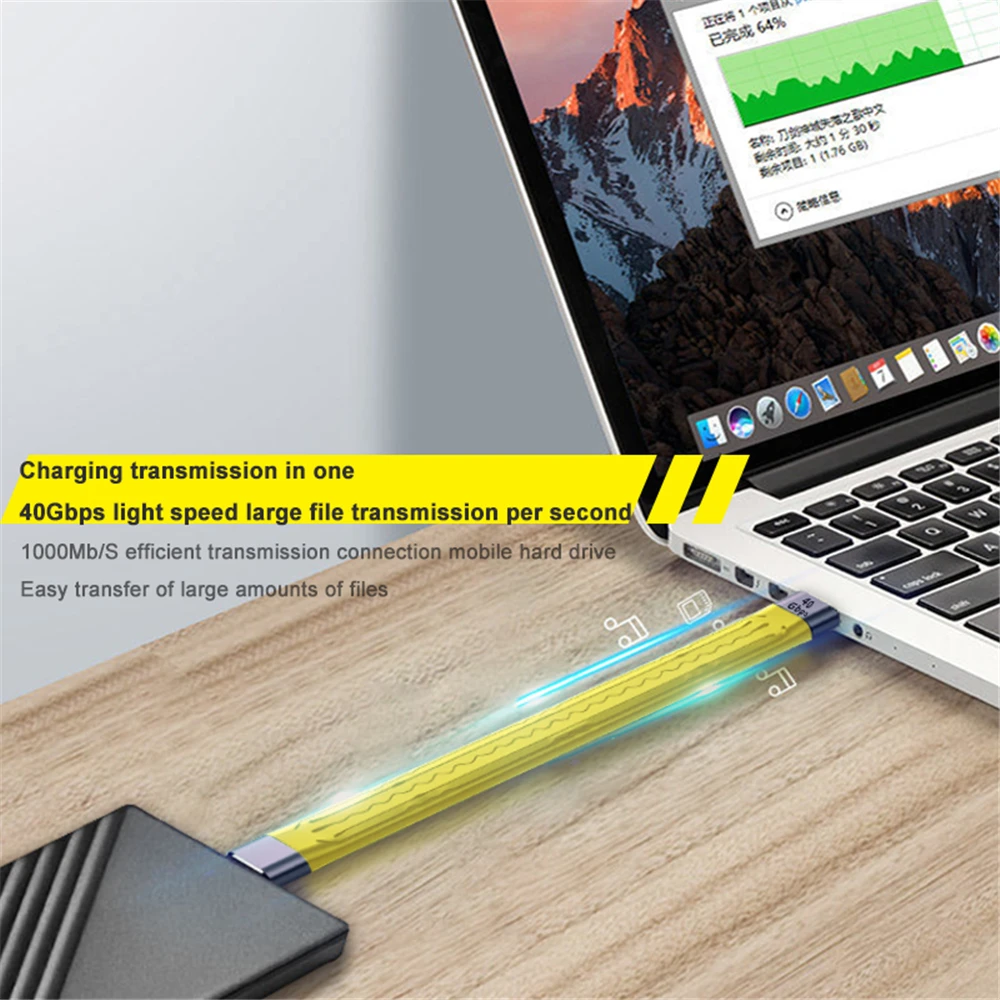 Premium Yellow USB-C Thunderbolt 3 Fast Charging Cable - 100W PD Power, 5A High-Speed Data Transfer, 4K Video Support, 40Gbps, Ultra-Soft Design