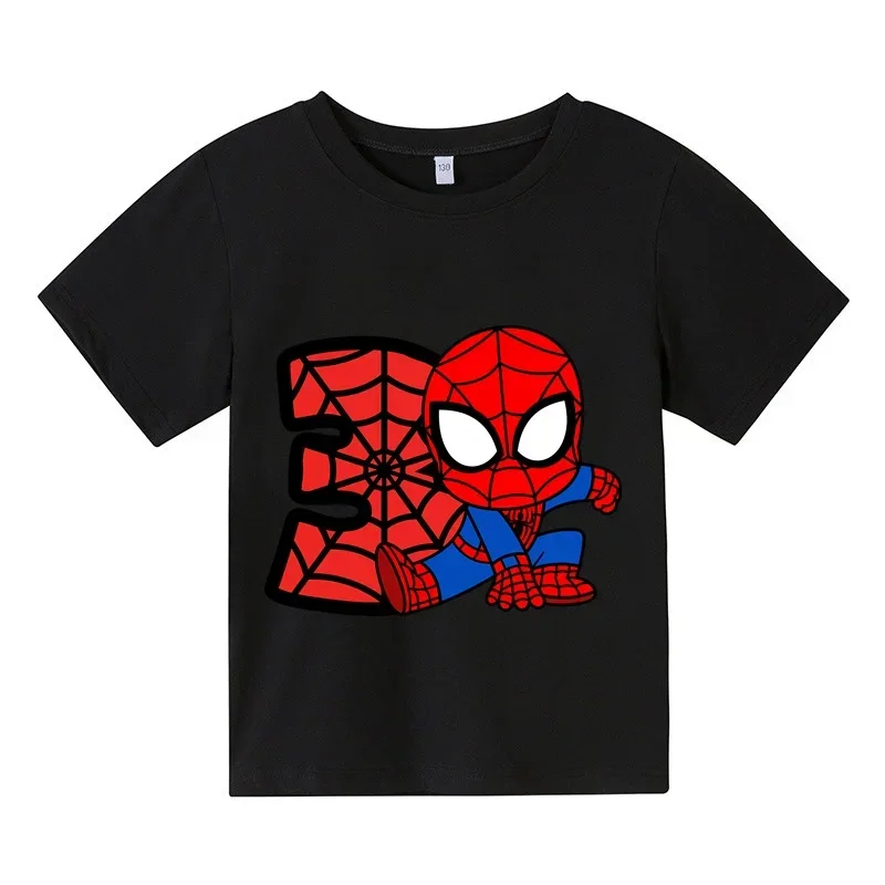 thumbnail image 1 of Nuevas camisetas de Spiderman para niños y niñas, camisetas con estampado de dibujos animados para niños de 3, 4 y 5 dígitos, camisetas de manga corta de verano para bebés, 1 of 4