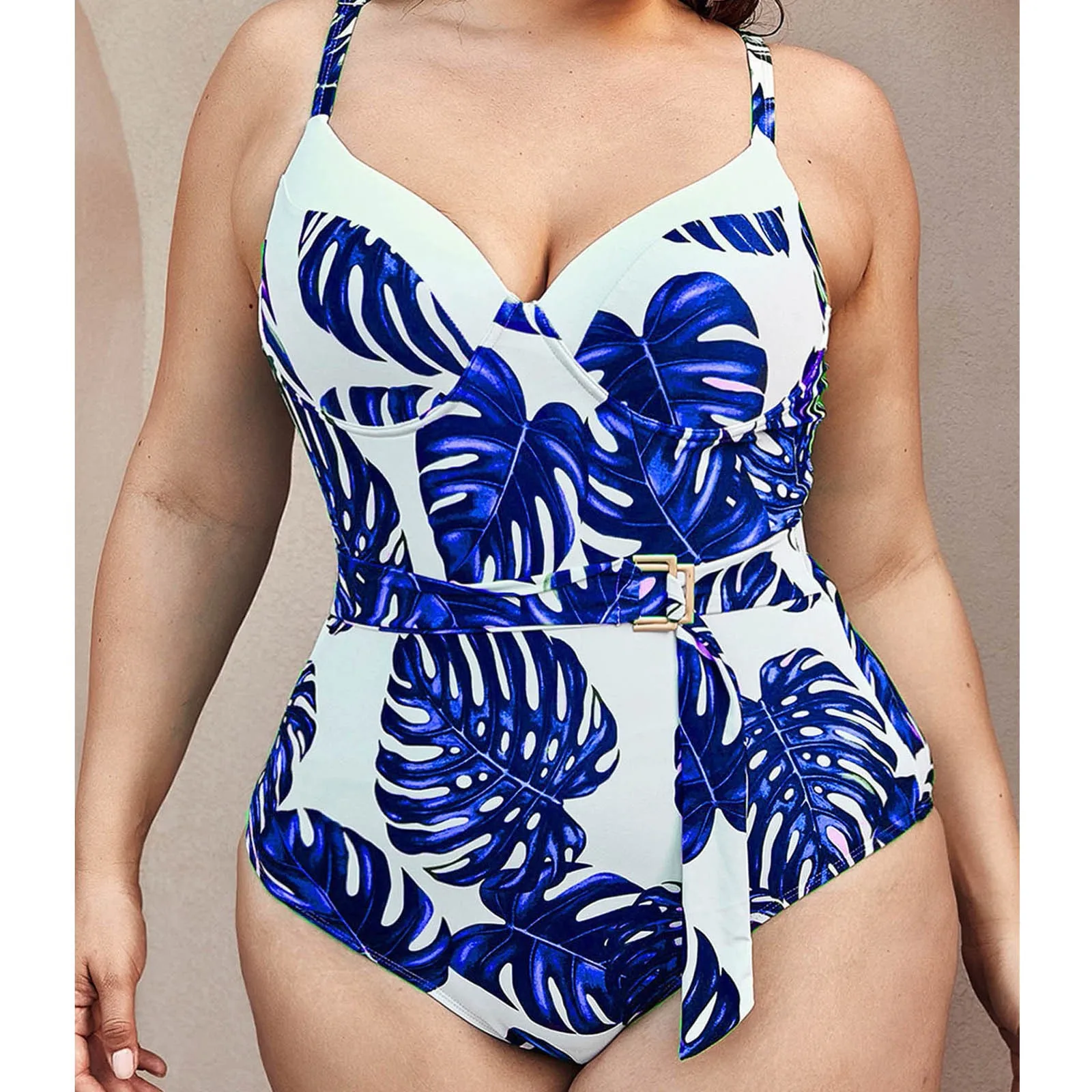 

Синий и белый купальник большого размера с цветочным принтом, купальник в европейском и американском стиле, купальник для внешней торговли