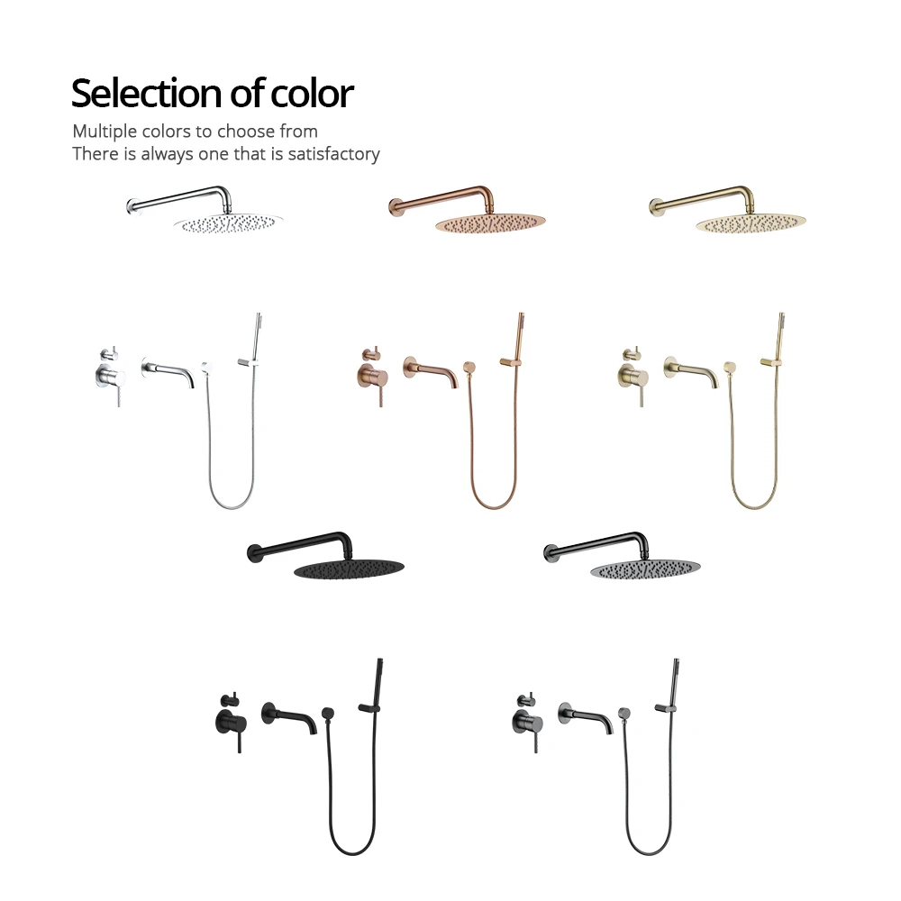 Bathroom Faucet Shower System Set 3-Function Shower Mixer Diverter Valve Gunmetal 8-16Inch Rainfall Head Shower Tap Wall Mounted 6