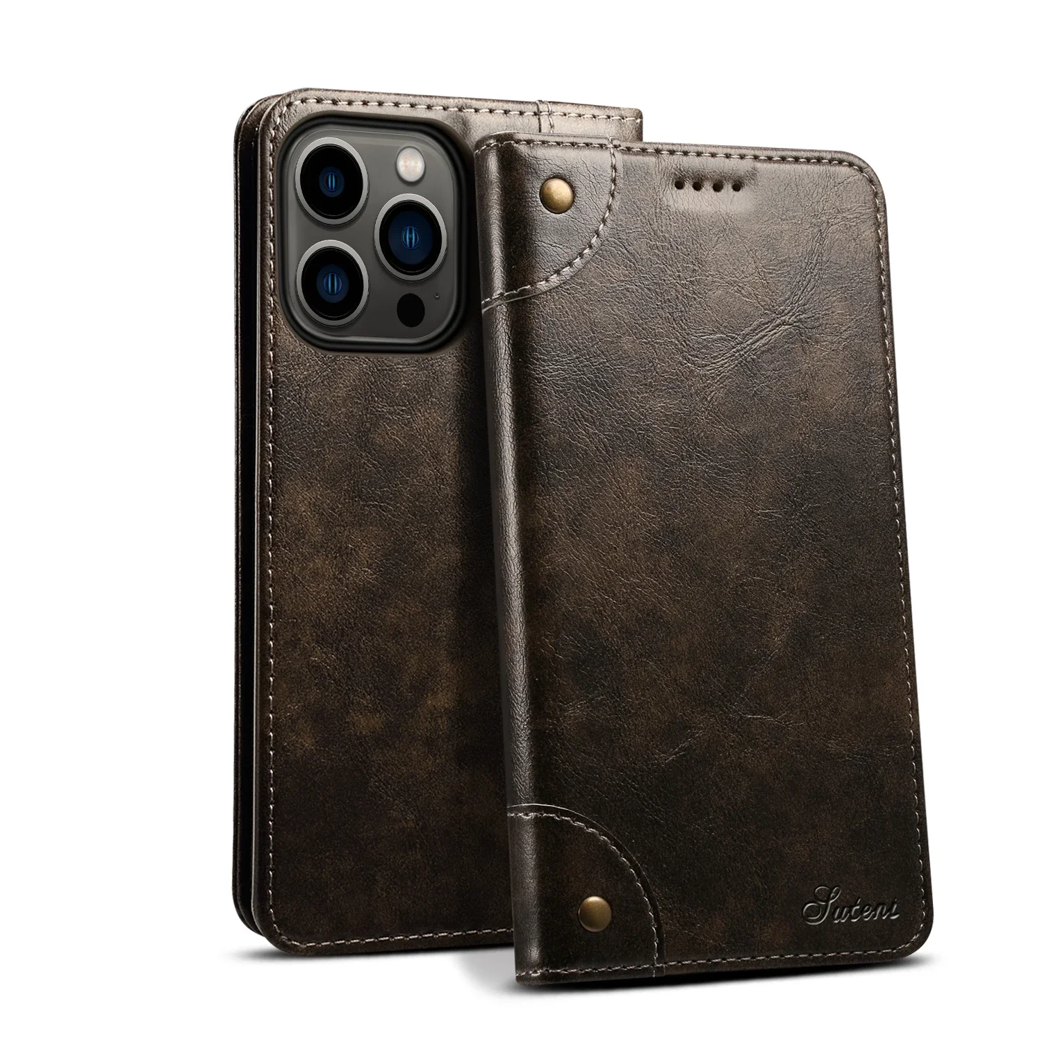 Elegant Leather Flip Cover with Magnetic Card Holder