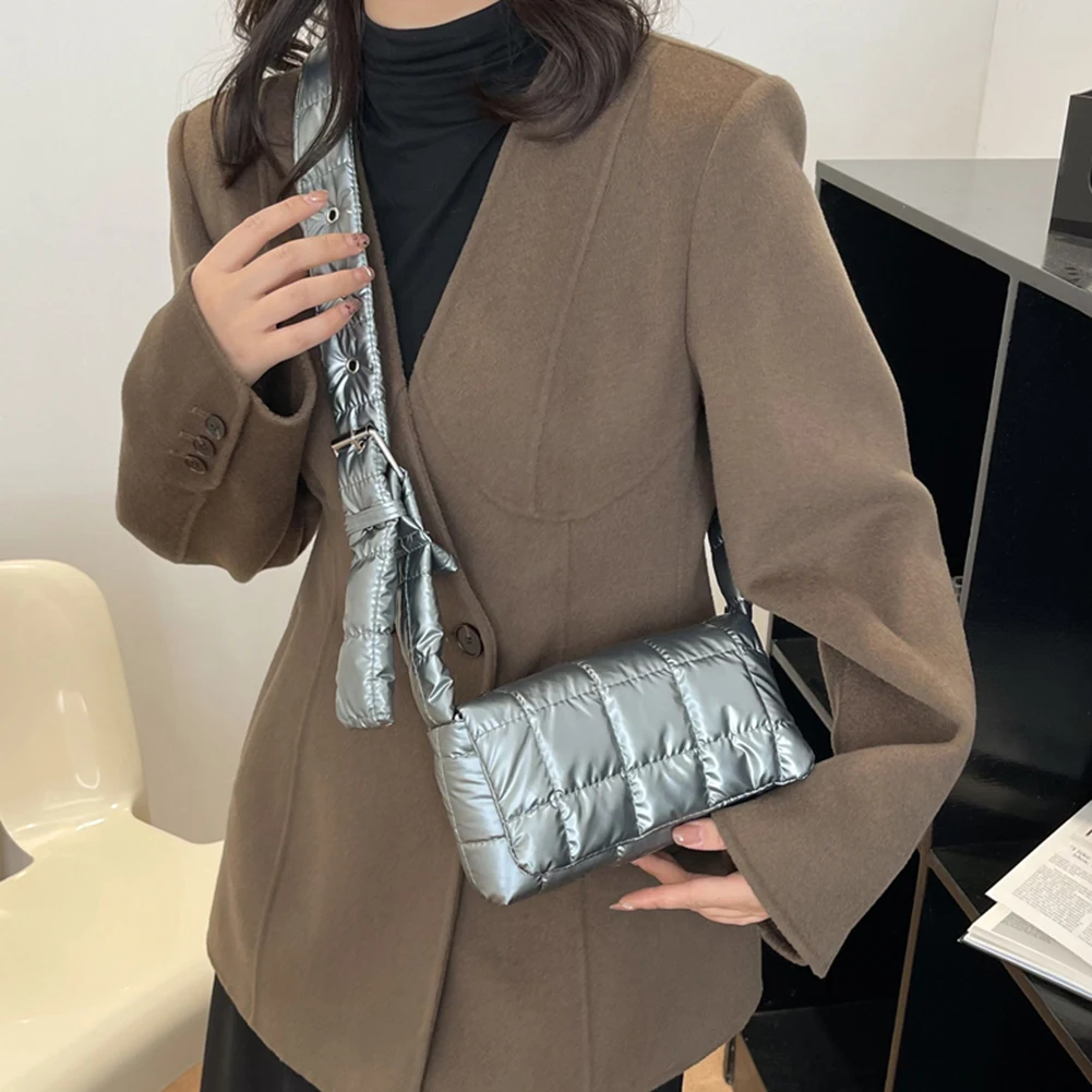 Nylon Crossbody Bag for Women Autumn Winter Quilted Shoulder Bag Fashion Cotton Padded Handbags Purse Travel Casual Shopping