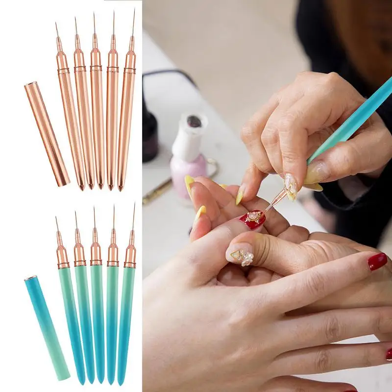

Thin Nail Art Brush Striping Nail Art Brushes 5Pcs Detail Drawing Brush Painting Art Design Pen Set Portable Nail Art Brushes