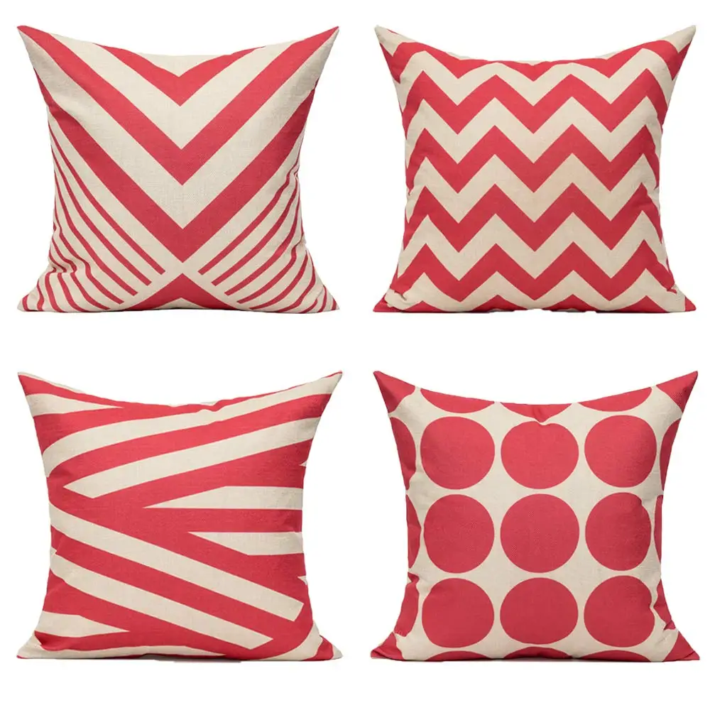 

Nordic Simple Rose Red Geometric Linen Pillowcase 40*40 Living Room Sofa Decoration Cushion Cover 60*60 Home Decoration 50*50