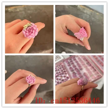 Yanyuan Agate Jade Butterfly Flower Pixiu Adjustable Ring Carved Women Jewelry Gemstones Accessories Energy Charm Real Beaded 1