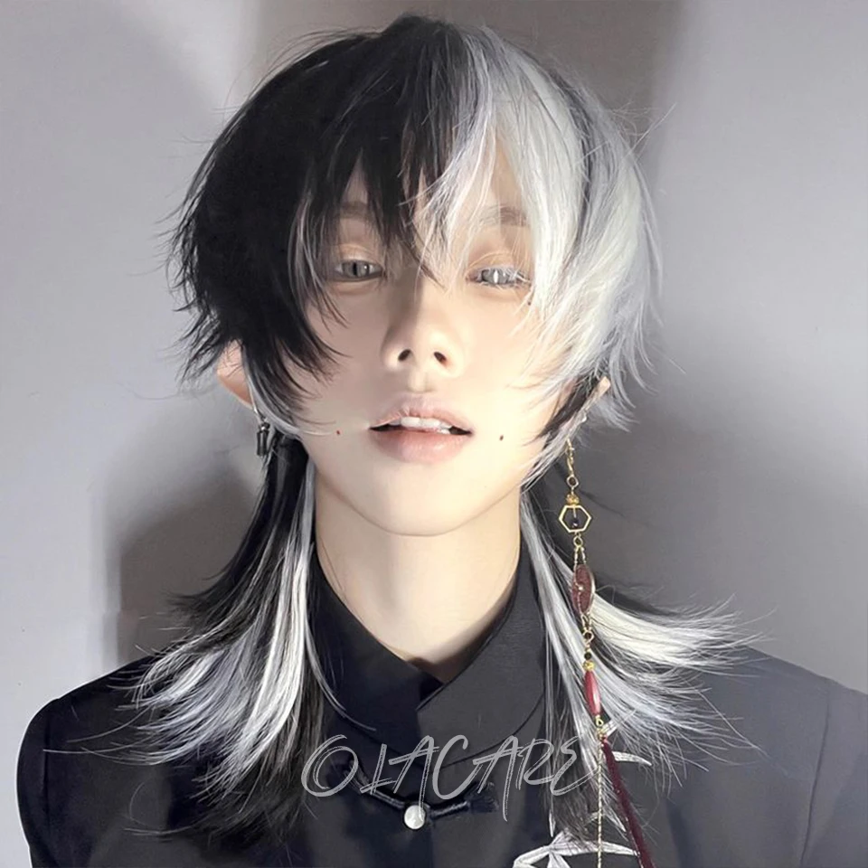 Synthetic Straight Anime Men Wig with Bangs for Daily Party Cosplay