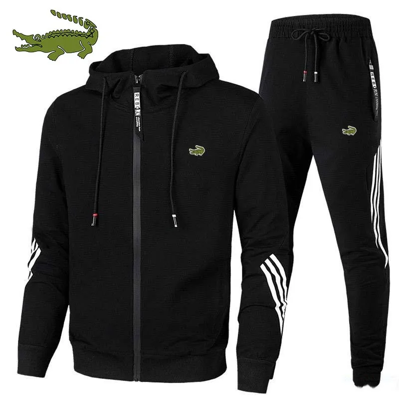 

Men's hooded zippered jacket, high-quality embroidered sportswear, trendy print, outdoor sports and sports pants, 2024