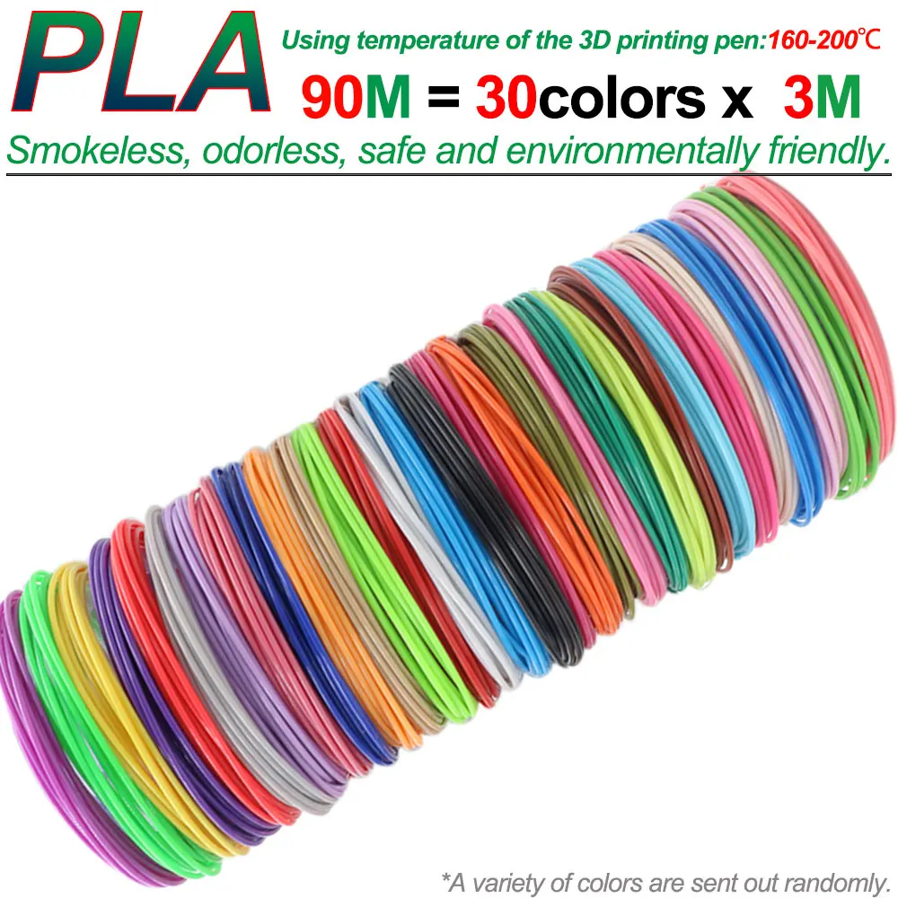 3D 펜용 PLA 필라멘트, 컬러 3D 프린팅 재료, 직경 1.75mm, 10/20/30 색상, 100M 150M 200M, 무색, 무취 및 안전