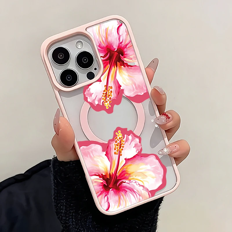 Watercolor Hibiscus Flower Print Magnetic Phone Case Cover