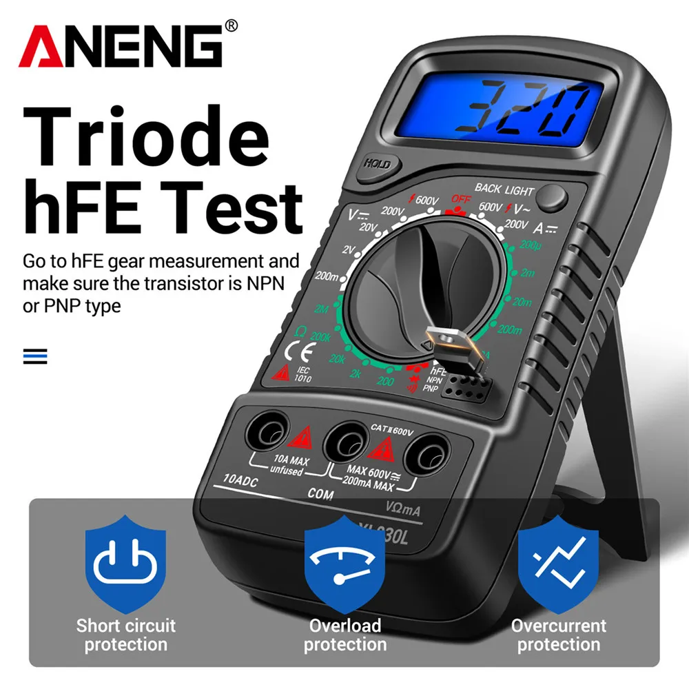 ANENG XL830L Multi-range Multimeter Digital 1999 Counts  AC/DC Voltage current Tester Resistance Buzzer Diode hFE Tester Tools 2