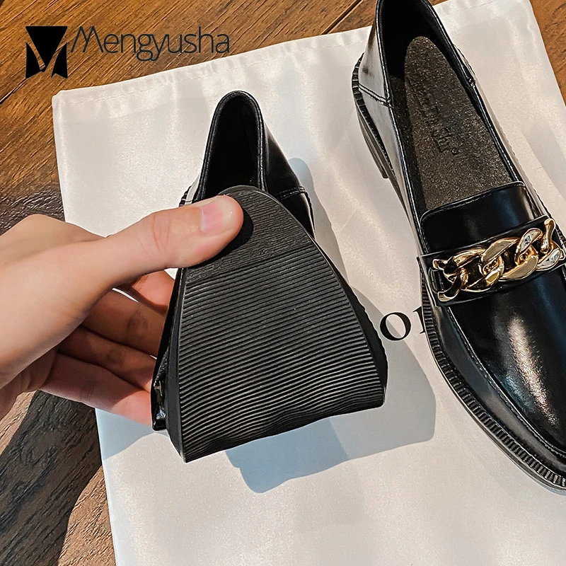 Plus Size 34-42 Oxford Shoes Woman Brand Loafers Leather Flats Chains Sneakers Trend Girls Lolita Medium Heels Flats Spring
