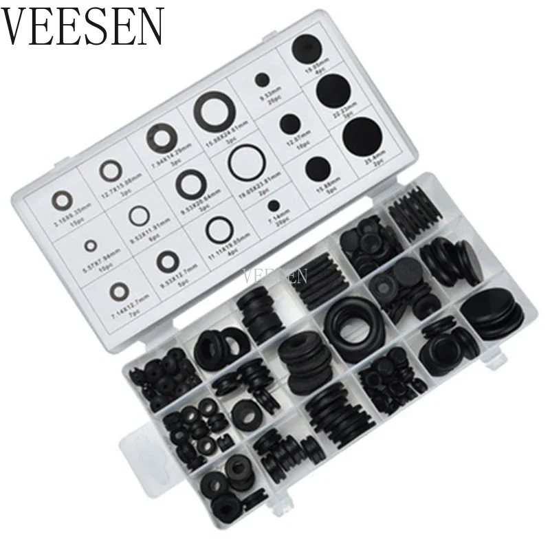 125 Pieces Rubber Grommet Assortment Kit Electrical Conductor Gasket Ring Set for Wire Plug and Cable