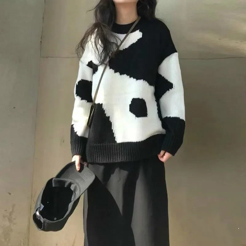 

Свитер Женский вязаный Повседневный Модный пуловер из коровьей кожи универсальный свободный свитер с отстрочкой Новинка 2022