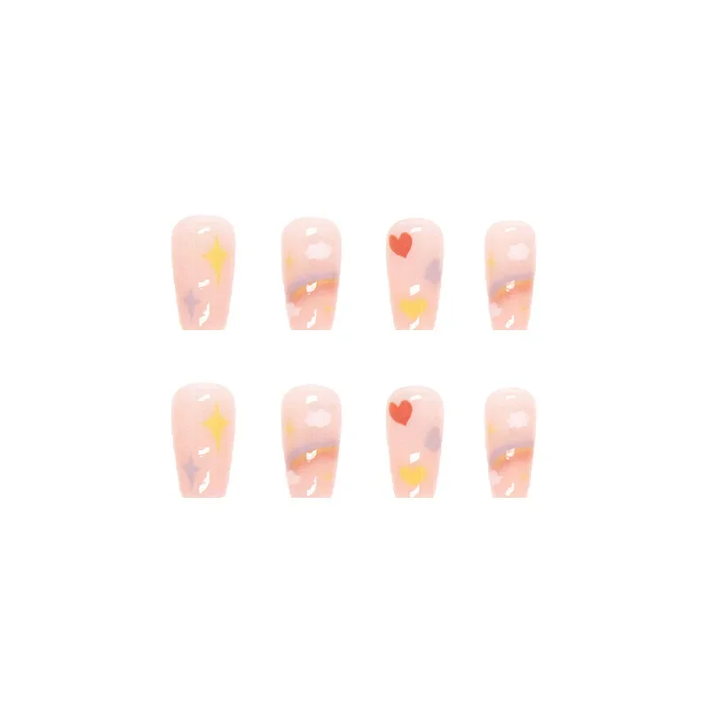 Cute Childlike Rainbow Nail Art Full Cover Artificial Fake Nails Wearing Reusable 24P Ballerina Press on