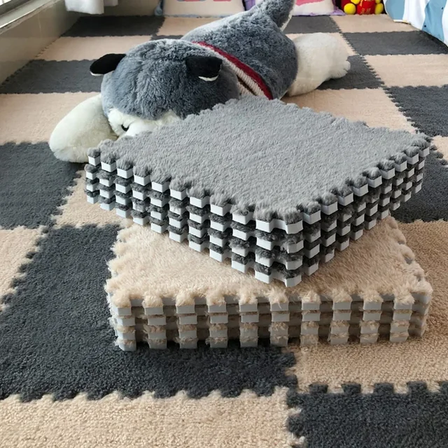 30 X 30cm EVA Foam Puzzle Mat Long Hair Carpet Soft Plush Villi Shaggy Area Rug Mats for Home Kids Bedroom Floor Decoration Mat 1