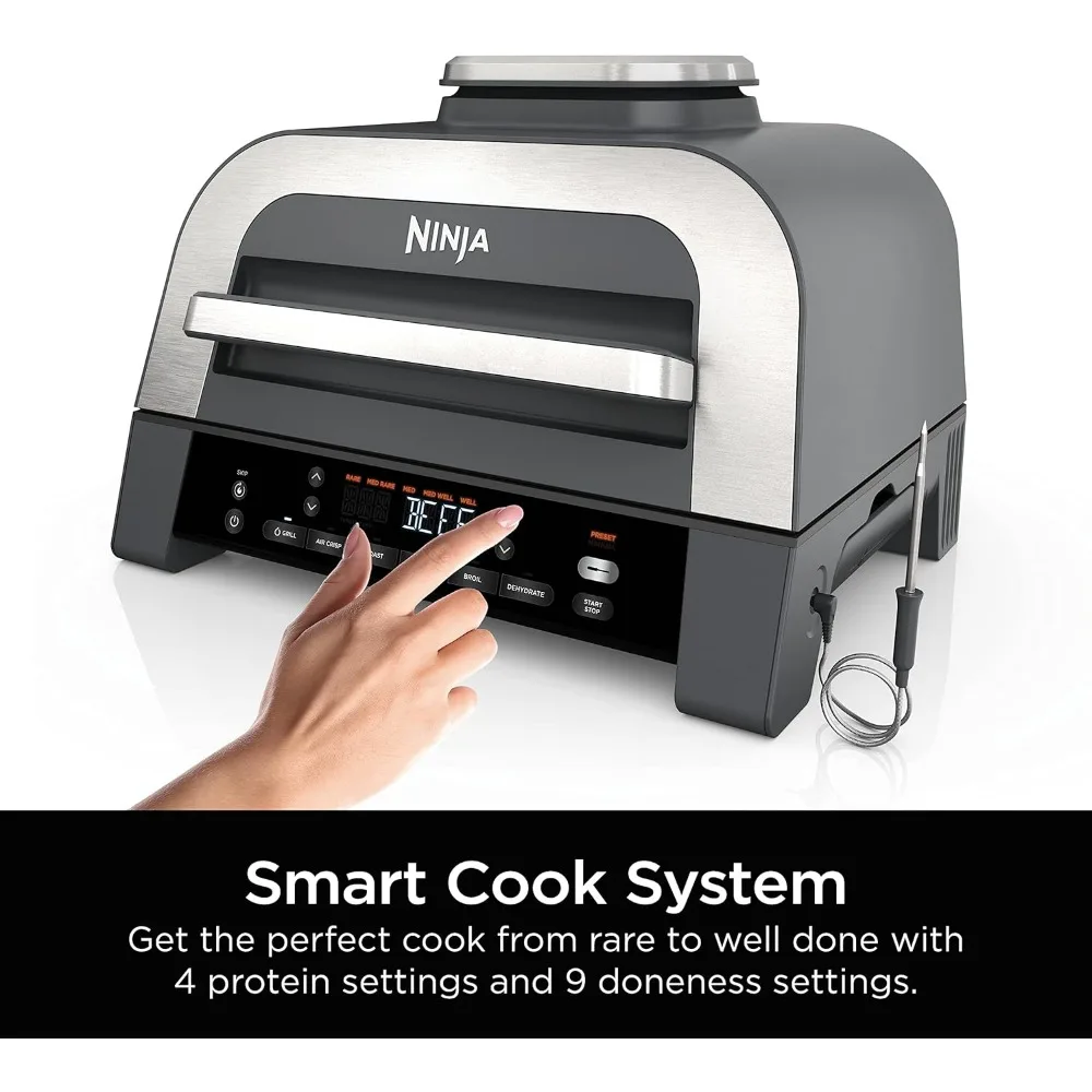 6-in-1 Indoor Grill with Air Fry, Roast, Bake, Broil, & Dehydrate, Foodi Smart Thermometer, 2nd Generation, Black/Silver 4