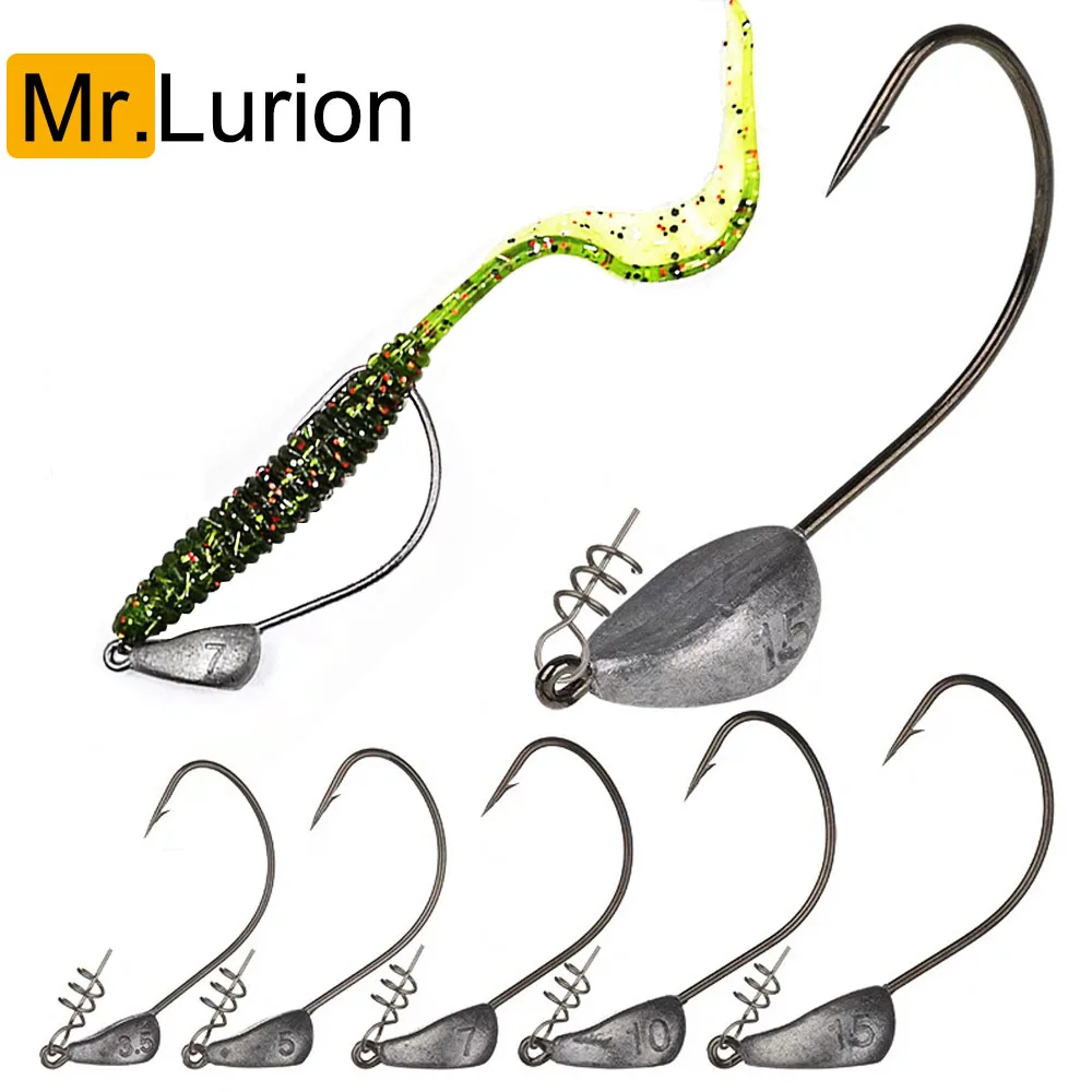 Têtes plombées Mrlurion 3.5g à 21g avec hameçon et spinner pour leurres souples pêche carnassier