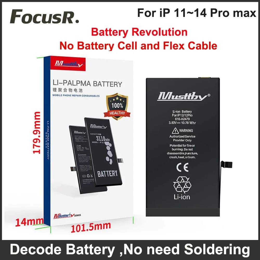 

0 Cycle No Soldering Rechargeable Battery For iPhone 11 12 13 14 15 Pro Max Phone Batteria No Need Programmer Non Pop-up Message