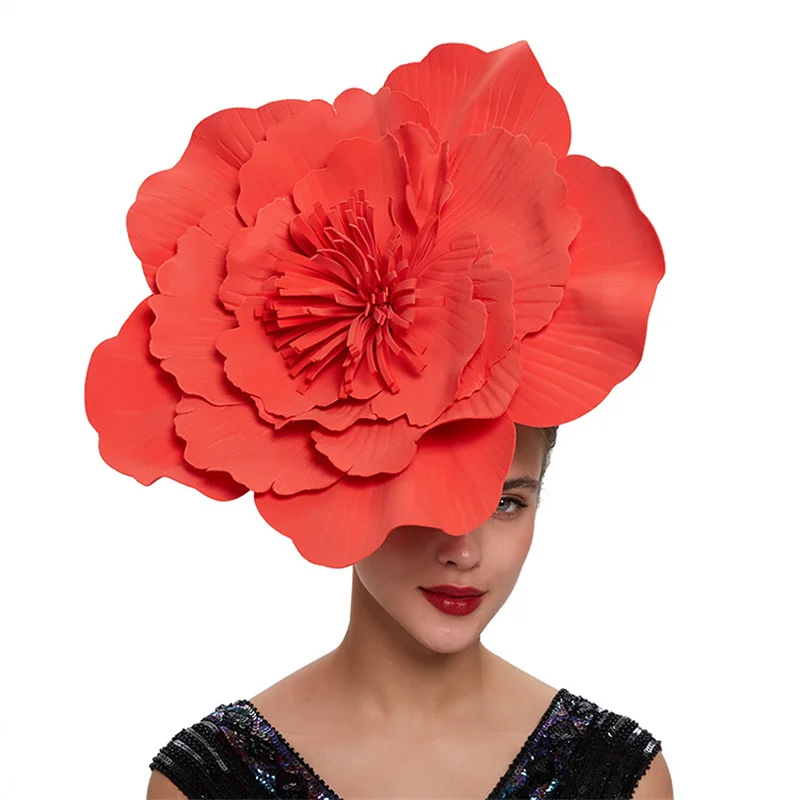 Large Flower Fascinator Hat Bridal Makeup Prom Kentucky Derby Headpiece  Photography Hair Accessories 1