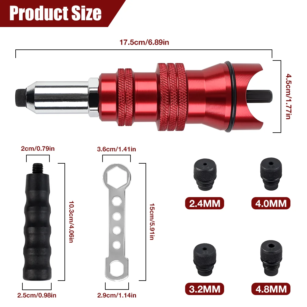 Upgraded Rivet Gun Electric Rivet Gun for 2.4mm-4.8mm Rivets Home Cordless Drilling Tool with Removable Plastic Handle