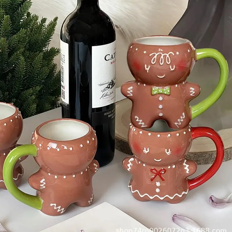 

600ml Gingerbread Man Mug Creative Kawaii Christmas Cartoon Ceramic Cup Kitchen Tools For Drinking Milk Coffee Water