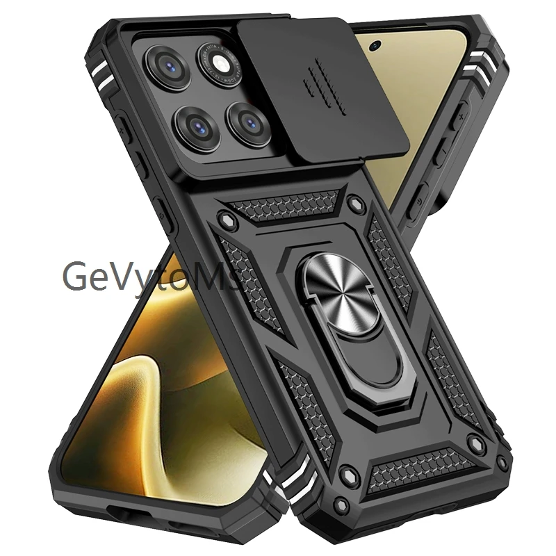 Matte Finish Stand Ring Case with Slide Camera Protector and Military-Grade Durability