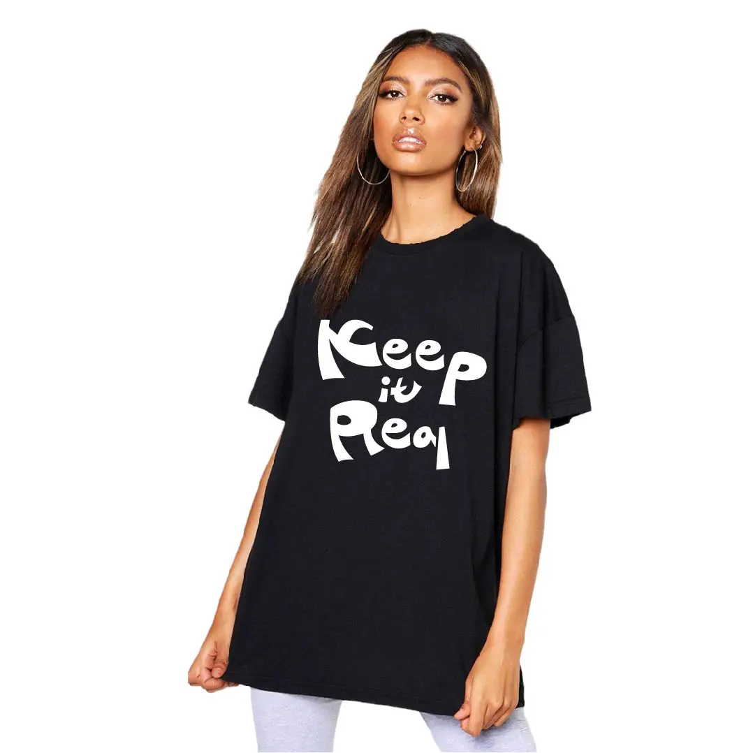 

Keep It Real Women's T-Shirt Summer Female Tee Tops Cotton Loose Short Sleeve White Shirts