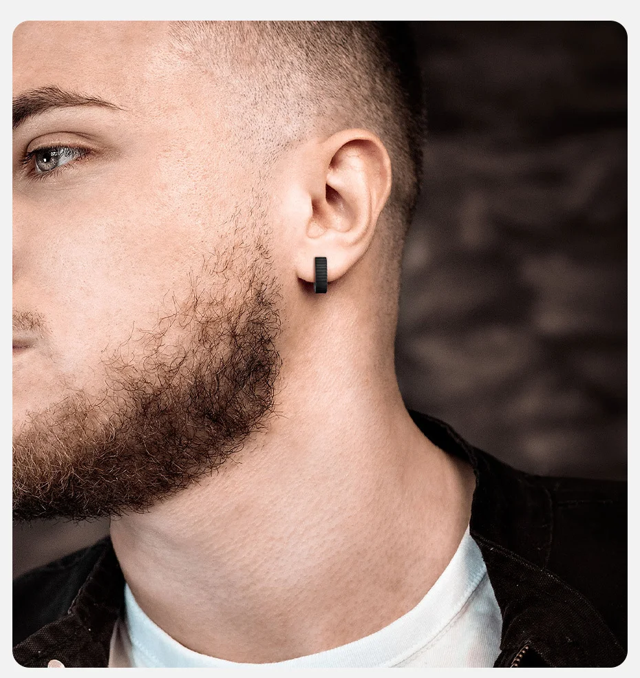 Vnox Anti-Allergie-Edelstahl-Kleine Creolen für Männer, Zahnradzahnräder, gerillte, strukturierte Huggies-Ohrringe, Piercing-Schmuck – Detail 3