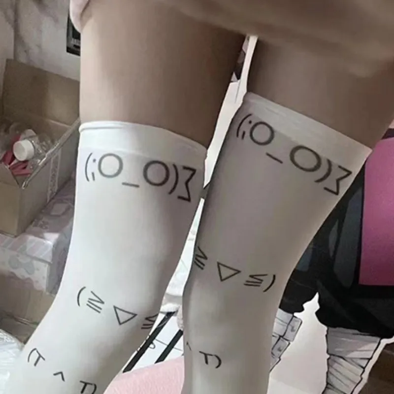 Graffiti Letter Print Long Socks Harajuku Over Knee Thigh High Stockings Y2K Cosplay Cute Socks Kawaii