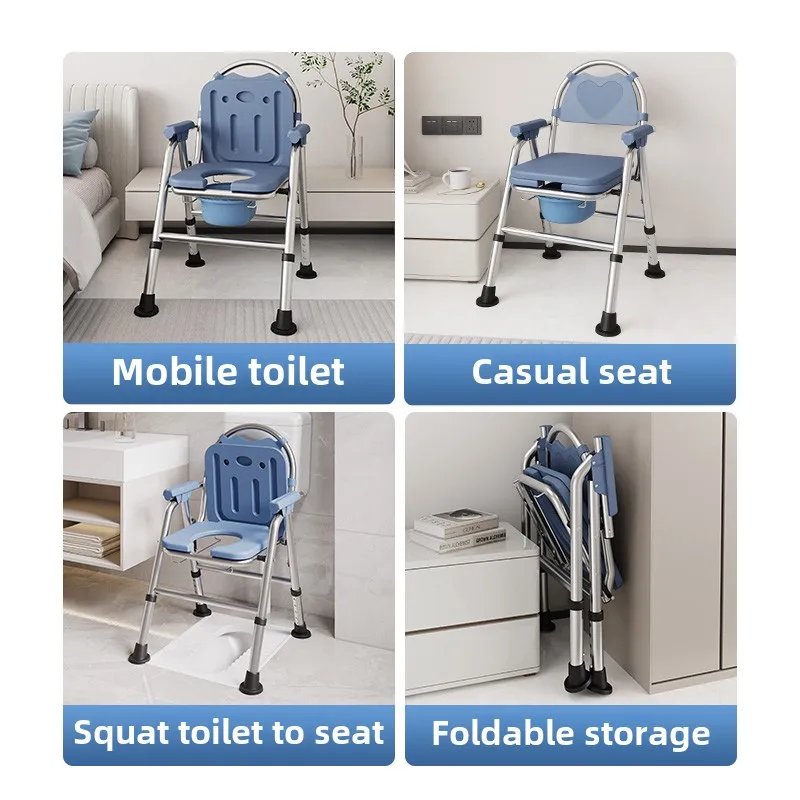Bathroom Furniture Stainless Steel Gourd Hole Shower Chair Foldable Toilet Seat Shower Seat Adjustable Anti-Slip Bathroom Chairs