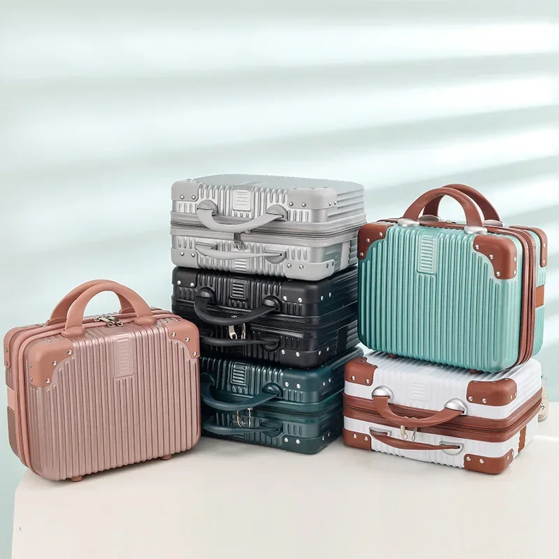 

14 Inch Korean Zipper Makeup Box for Women's Retro Small Handbag with Scratch Resistant Texture Code Suitcase