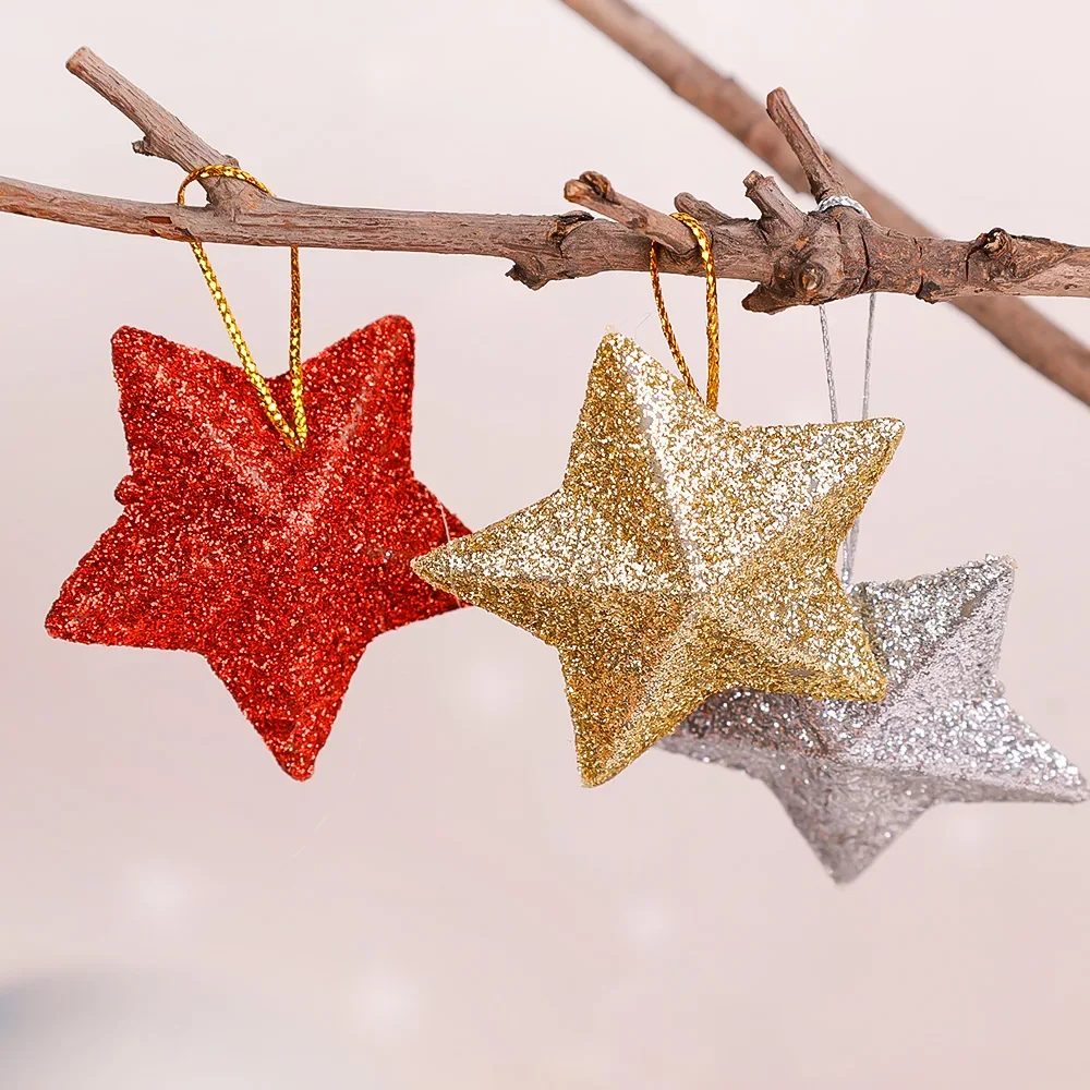 Glitter Star Ornaments 120/6Pcs Glitter Star Ornaments Christmas Tree Hanging Pentagram Pendant for Home Navidad New Year Party DIY Five-pointed Stars