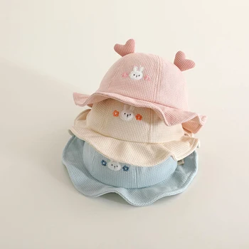Little Rabbit Love Baby Sunscreen Basin Hat Korean Kids Fisherman Cap Cute Cartoon Children Sun Hats 3-12Months Outdoor Visors 1