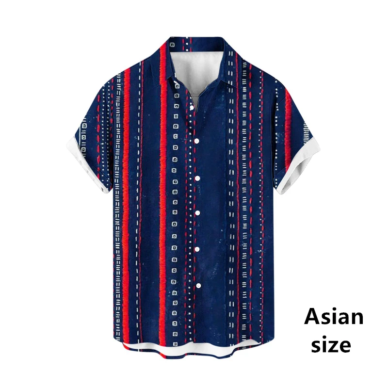 Vintage Striped 3D Print Men Hawaiian Shirts Casual Fashion Lapel Button Short Sleeves Shirt Oversized Summer Unisex Blouse Tops 2
