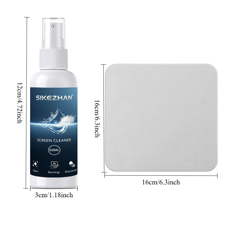 Screen Cleaner Spray Kit with Microfiber Cloth for Streak-Free Shine - 50ml