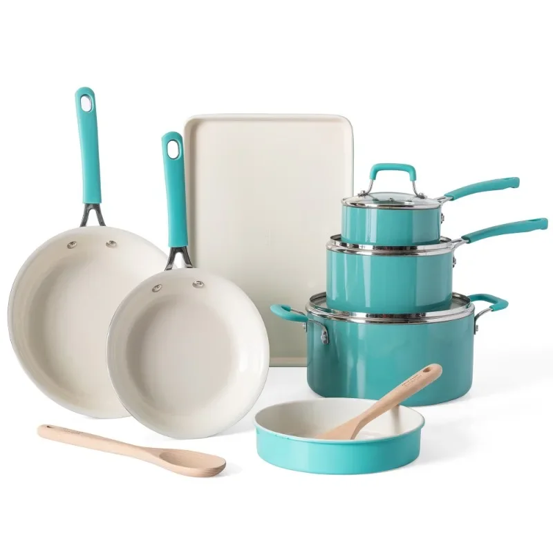 

Cookware Sets Stewart Everyday Charlemont 12-Piece Aluminum Cookware Set, Teal Pots & Pans