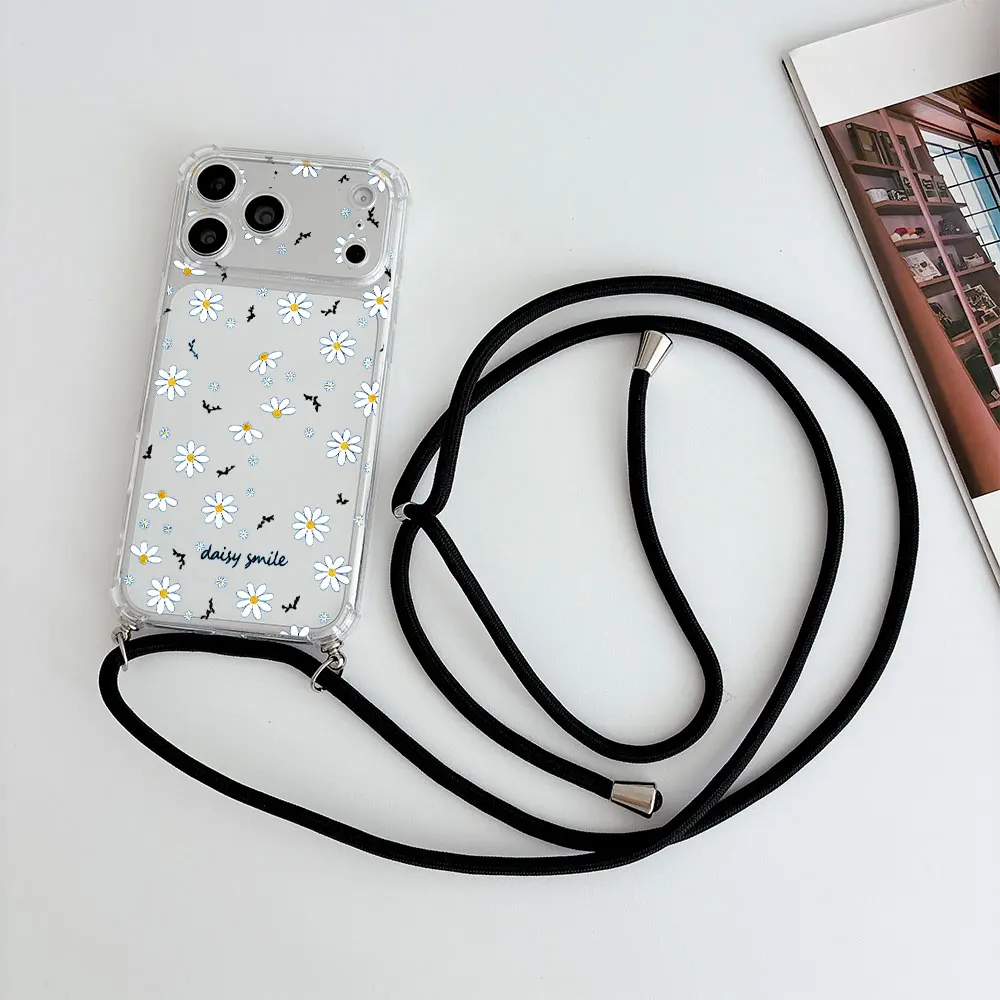 Daisy Print Clear Anti-Fall Crossbody Lanyard Phone Case